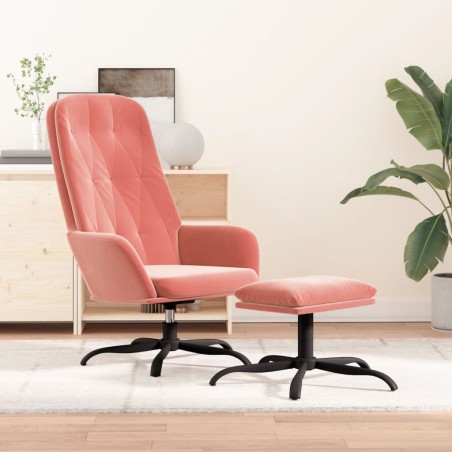 vidaXL Sillón de relax con taburete terciopelo rosa