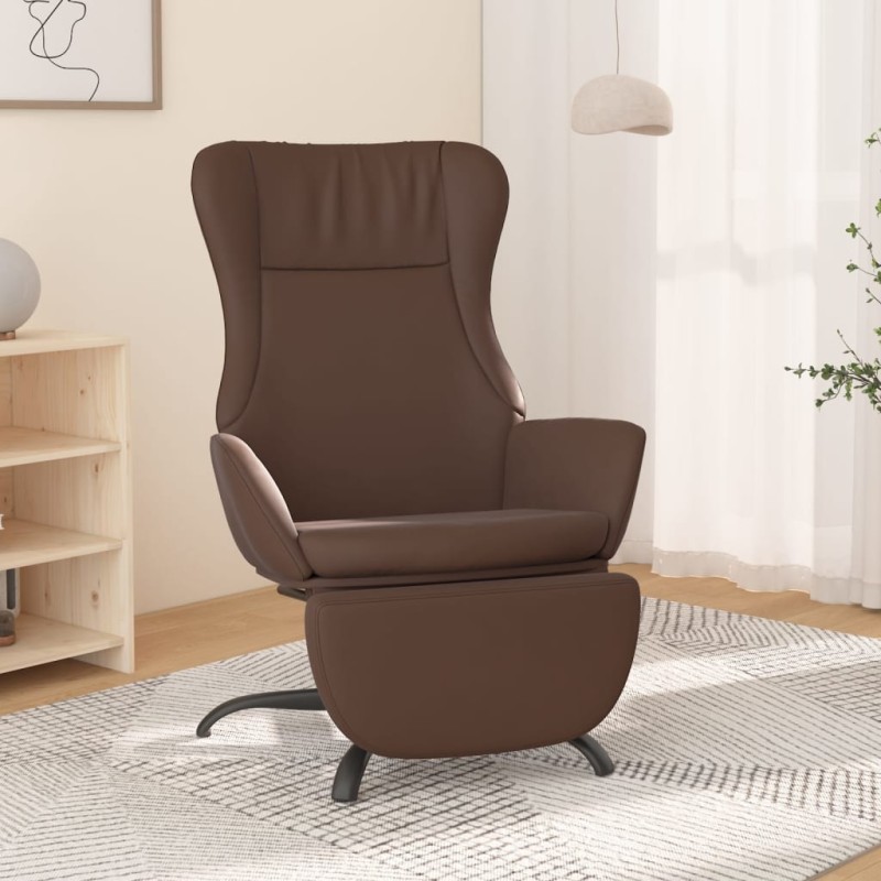 vidaXL Sillón de relax y reposapiés cuero artificial marrón brillante