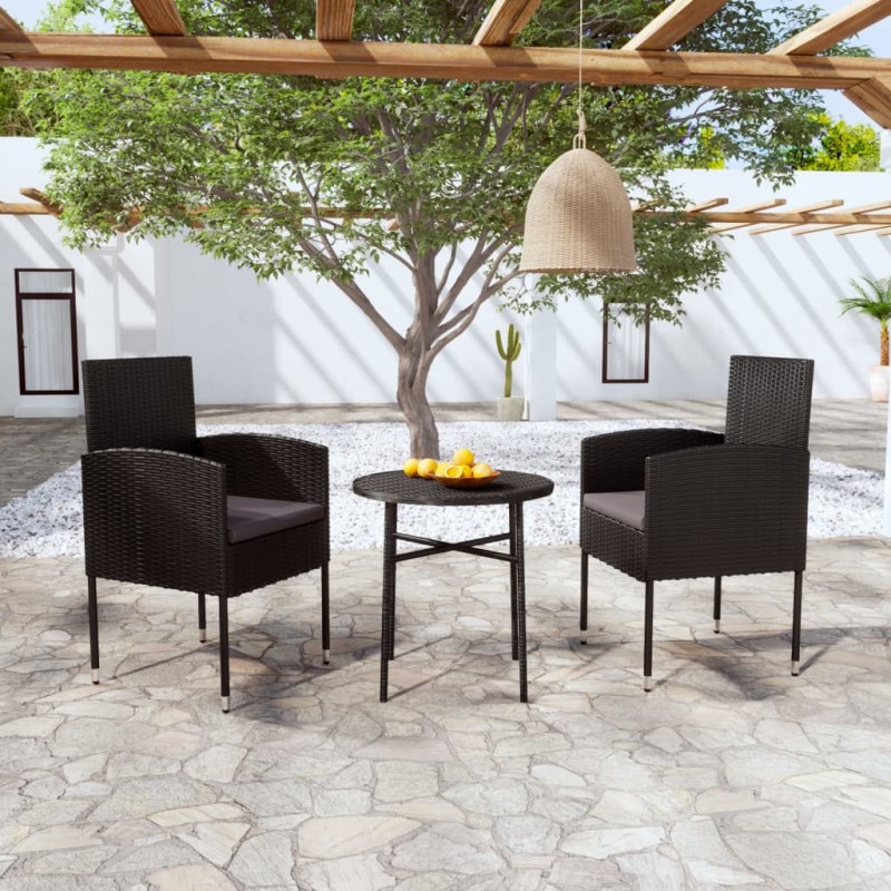 vidaXL Juego de comedor para jardín 3 piezas ratán sintético negro vidaXL Juego de comedor para jardín 3 piezas ratán sintético negro