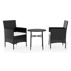 vidaXL Juego de comedor para jardín 3 piezas ratán sintético negro
