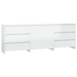 vidaXL Aparador de 3 piezas madera manufacturada blanca brillante