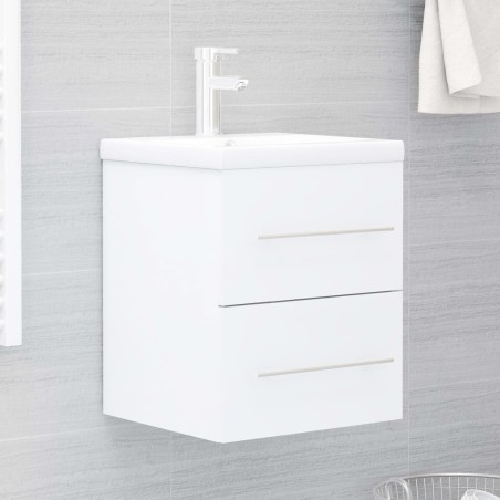 vidaXL Mueble con lavabo madera contrachapada blanco brillante