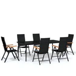 vidaXL Juego de comedor para jardín 7 piezas negro
