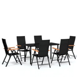 vidaXL Juego de comedor para jardín 7 piezas negro