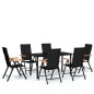 vidaXL Juego de comedor para jardín 7 piezas negro