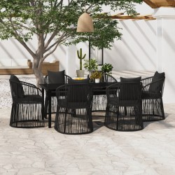 vidaXL Juego de comedor de jardín 7 piezas con cojines negro