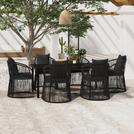 vidaXL Juego de comedor de jardín 7 piezas con cojines negro