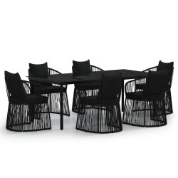 vidaXL Juego de comedor de jardín 7 piezas con cojines negro