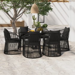 vidaXL Juego de comedor de jardín 7 piezas con cojines negro