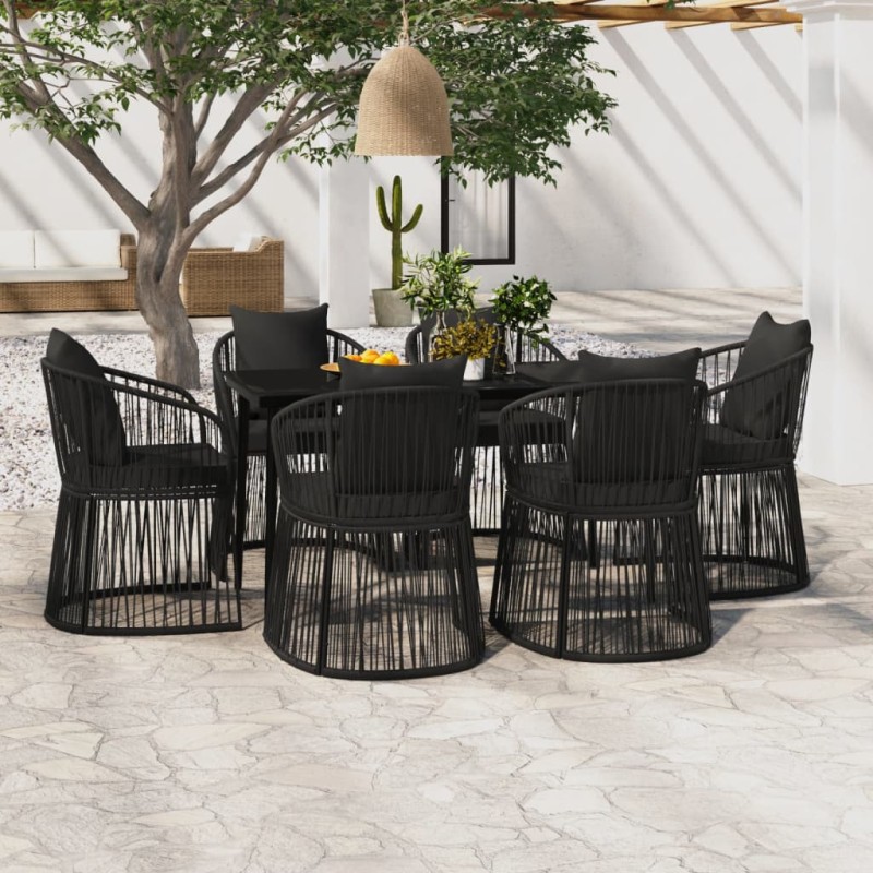 vidaXL Juego de comedor de jardín 7 piezas con cojines negro vidaXL Juego de comedor de jardín 7 piezas con cojines negro
