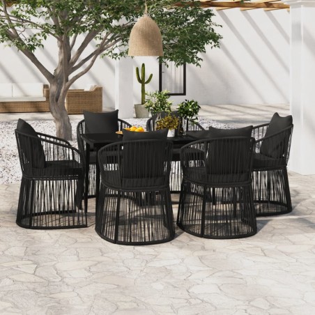 vidaXL Juego de comedor de jardín 7 piezas con cojines negro