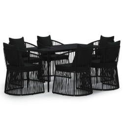 vidaXL Juego de comedor de jardín 7 piezas con cojines negro