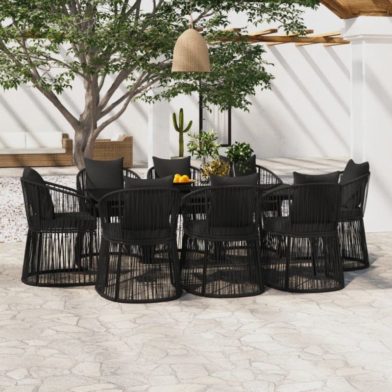 vidaXL Juego de comedor de jardín 9 piezas con cojines negro vidaXL Juego de comedor de jardín 9 piezas con cojines negro