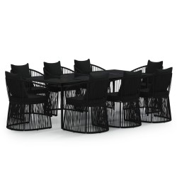 vidaXL Juego de comedor de jardín 9 piezas con cojines negro