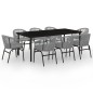 vidaXL Juego de comedor de jardín 9 piezas ratán sintético gris vidaXL Juego de comedor de jardín 9 piezas ratán sintético gris