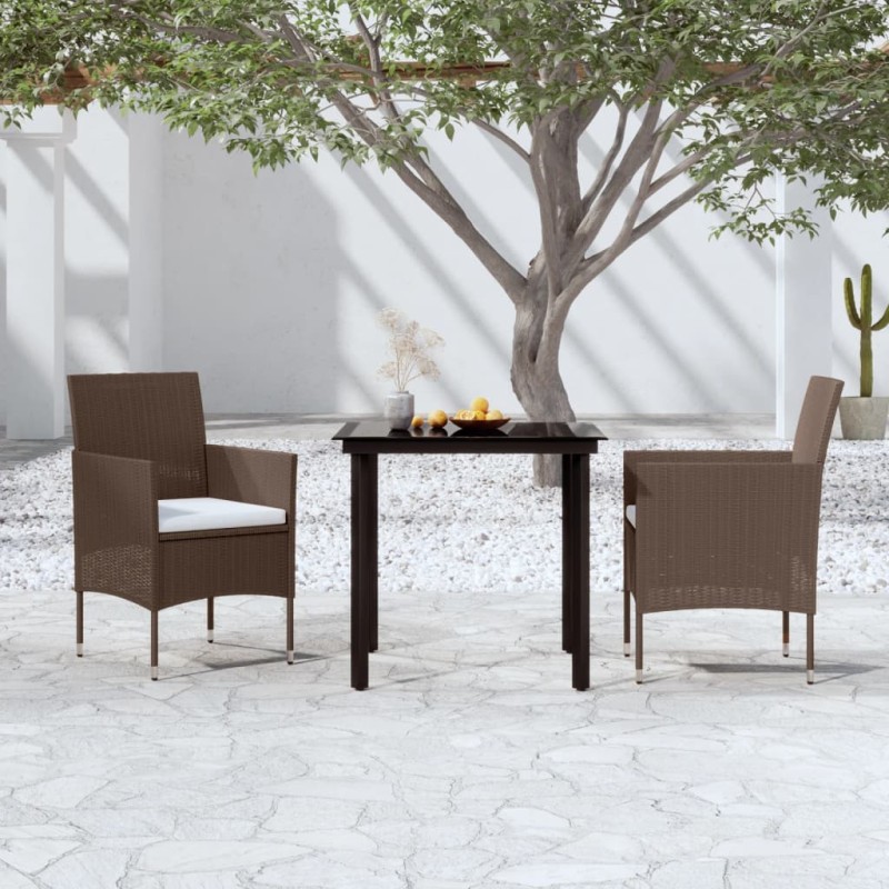 vidaXL Juego de comedor de jardín 3 piezas con cojines marrón y negro vidaXL Juego de comedor de jardín 3 piezas con cojines marrón y negro