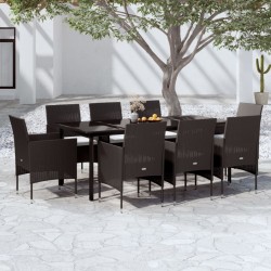 vidaXL Juego de comedor de jardín 9 piezas con cojines negro