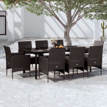 vidaXL Juego de comedor de jardín 9 piezas con cojines negro