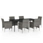 vidaXL Juego de comedor de jardín 7 piezas con cojines gris y negro vidaXL Juego de comedor de jardín 7 piezas con cojines gris y negro