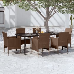 vidaXL Juego de comedor de jardín 7 piezas con cojines marrón y negro