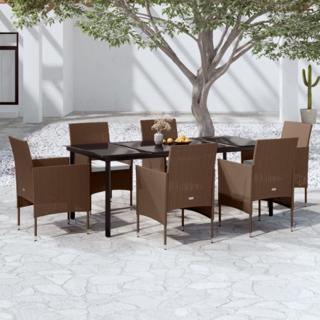 vidaXL Juego de comedor de jardín 7 piezas con cojines marrón y negro