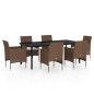 vidaXL Juego de comedor de jardín 7 piezas con cojines marrón y negro vidaXL Juego de comedor de jardín 7 piezas con cojines marrón y negro