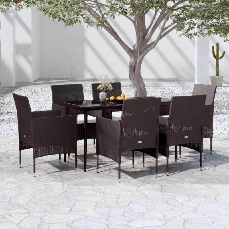 vidaXL Juego de comedor de jardín 7 piezas con cojines negro vidaXL Juego de comedor de jardín 7 piezas con cojines negro