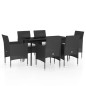 vidaXL Juego de comedor de jardín 7 piezas con cojines negro vidaXL Juego de comedor de jardín 7 piezas con cojines negro