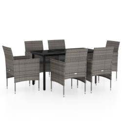 vidaXL Juego de comedor de jardín 7 piezas con cojines gris y negro