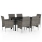 vidaXL Juego de comedor de jardín 7 piezas con cojines gris y negro vidaXL Juego de comedor de jardín 7 piezas con cojines gris y negro