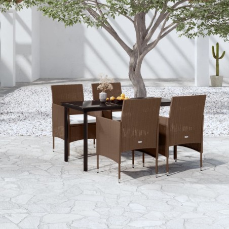 vidaXL Juego de comedor de jardín 5 piezas con cojines marrón y negro