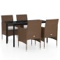 vidaXL Juego de comedor de jardín 5 piezas con cojines marrón y negro