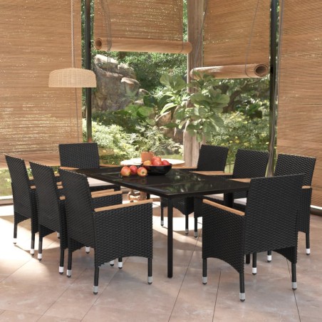 vidaXL Juego de comedor de jardín 9 piezas con cojines negro