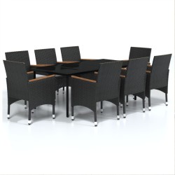 vidaXL Juego de comedor de jardín 9 piezas con cojines negro
