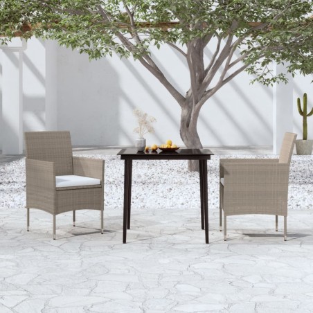 vidaXL Juego de comedor de jardín 3 piezas con cojines beige y negro