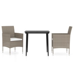 vidaXL Juego de comedor de jardín 3 piezas con cojines beige y negro