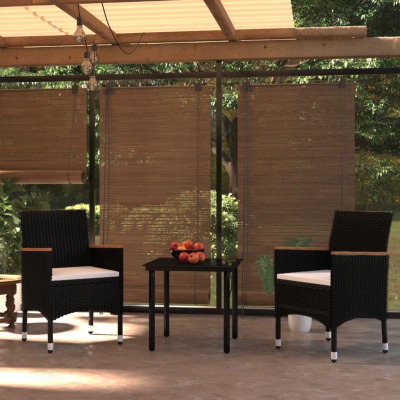 vidaXL Juego de comedor de jardín 3 piezas con cojines negro vidaXL Juego de comedor de jardín 3 piezas con cojines negro