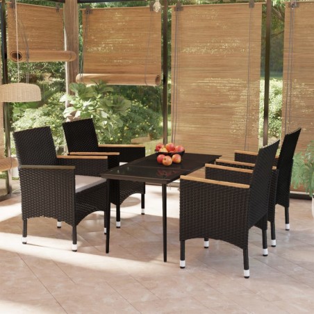 vidaXL Juego de comedor de jardín 5 piezas con cojines negro