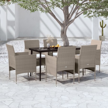 vidaXL Juego de comedor de jardín 7 piezas con cojines beige y negro