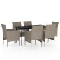 vidaXL Juego de comedor de jardín 7 piezas con cojines beige y negro vidaXL Juego de comedor de jardín 7 piezas con cojines beige y negro
