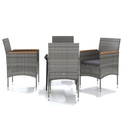 vidaXL Juego de comedor para jardín 5 piezas con cojines gris y negro