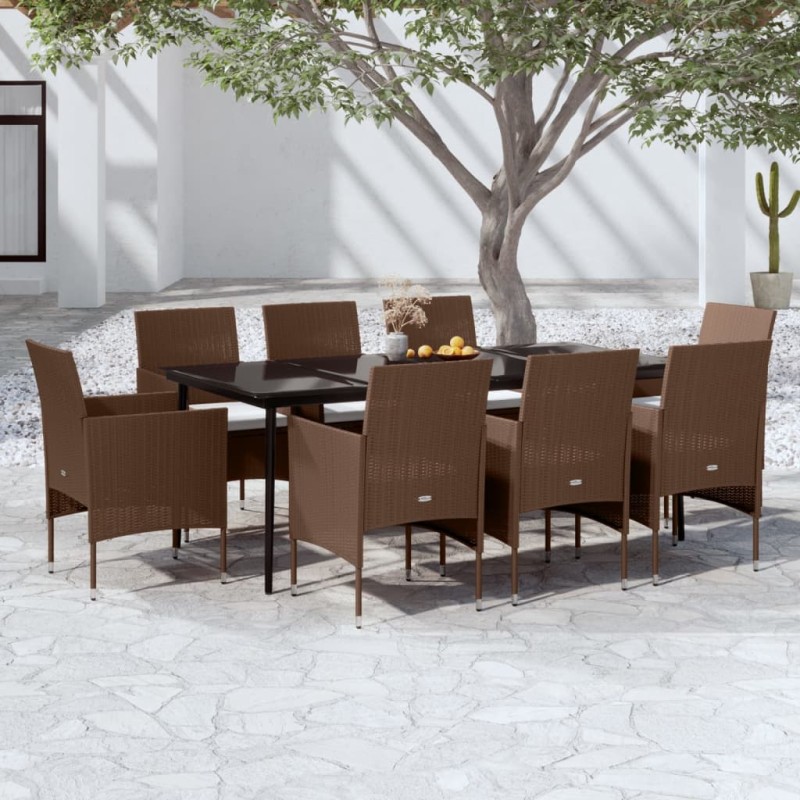 vidaXL Juego de comedor para jardín 9 piezas y cojines marrón y negro vidaXL Juego de comedor para jardín 9 piezas y cojines marrón y negro