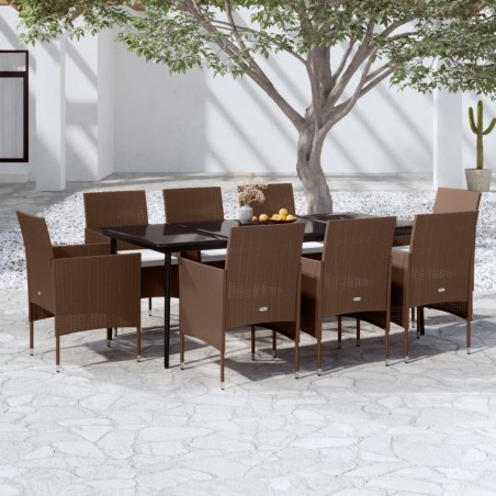 vidaXL Juego de comedor para jardín 9 piezas y cojines marrón y negro