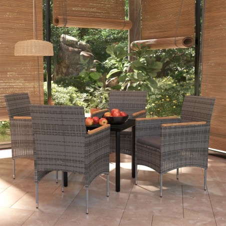 vidaXL Juego de comedor para jardín 5 piezas con cojines gris y negro