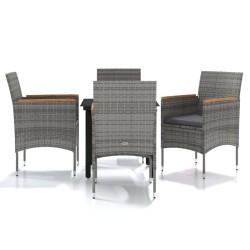 vidaXL Juego de comedor para jardín 5 piezas con cojines gris y negro