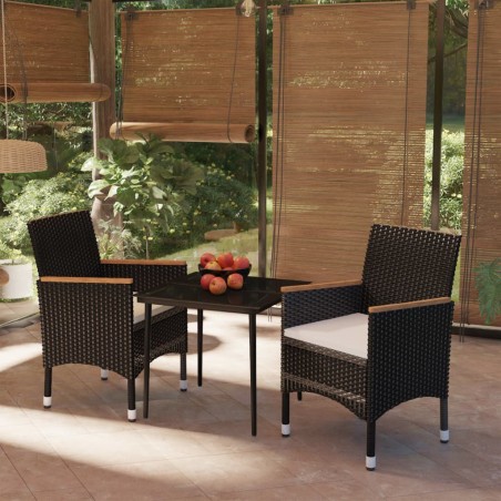 vidaXL Juego de comedor de jardín 3 piezas con cojines negro