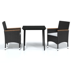 vidaXL Juego de comedor de jardín 3 piezas con cojines negro
