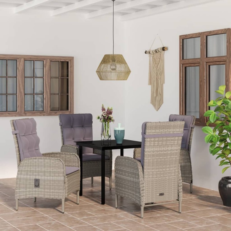 vidaXL Juego de comedor para jardín 5 piezas con cojines gris y negro vidaXL Juego de comedor para jardín 5 piezas con cojines gris y negro