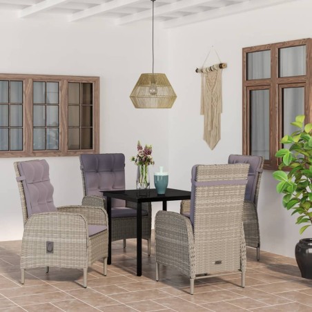 vidaXL Juego de comedor para jardín 5 piezas con cojines gris y negro