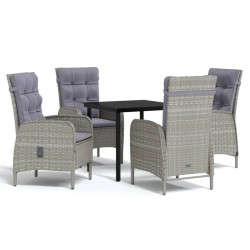vidaXL Juego de comedor para jardín 5 piezas con cojines gris y negro